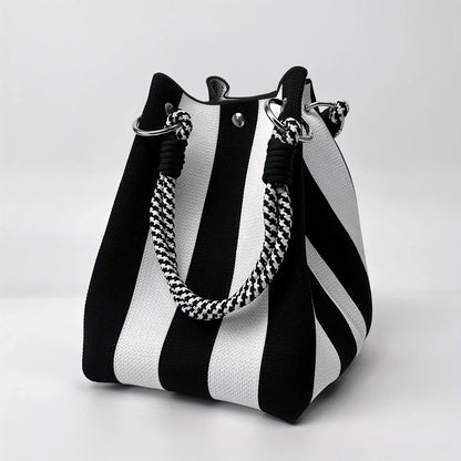 Multicolor Knitted Retro Bucket Handbag – Color-Block Casual Tote Bag, Lightweight & Versatile Everyday Carry Purse