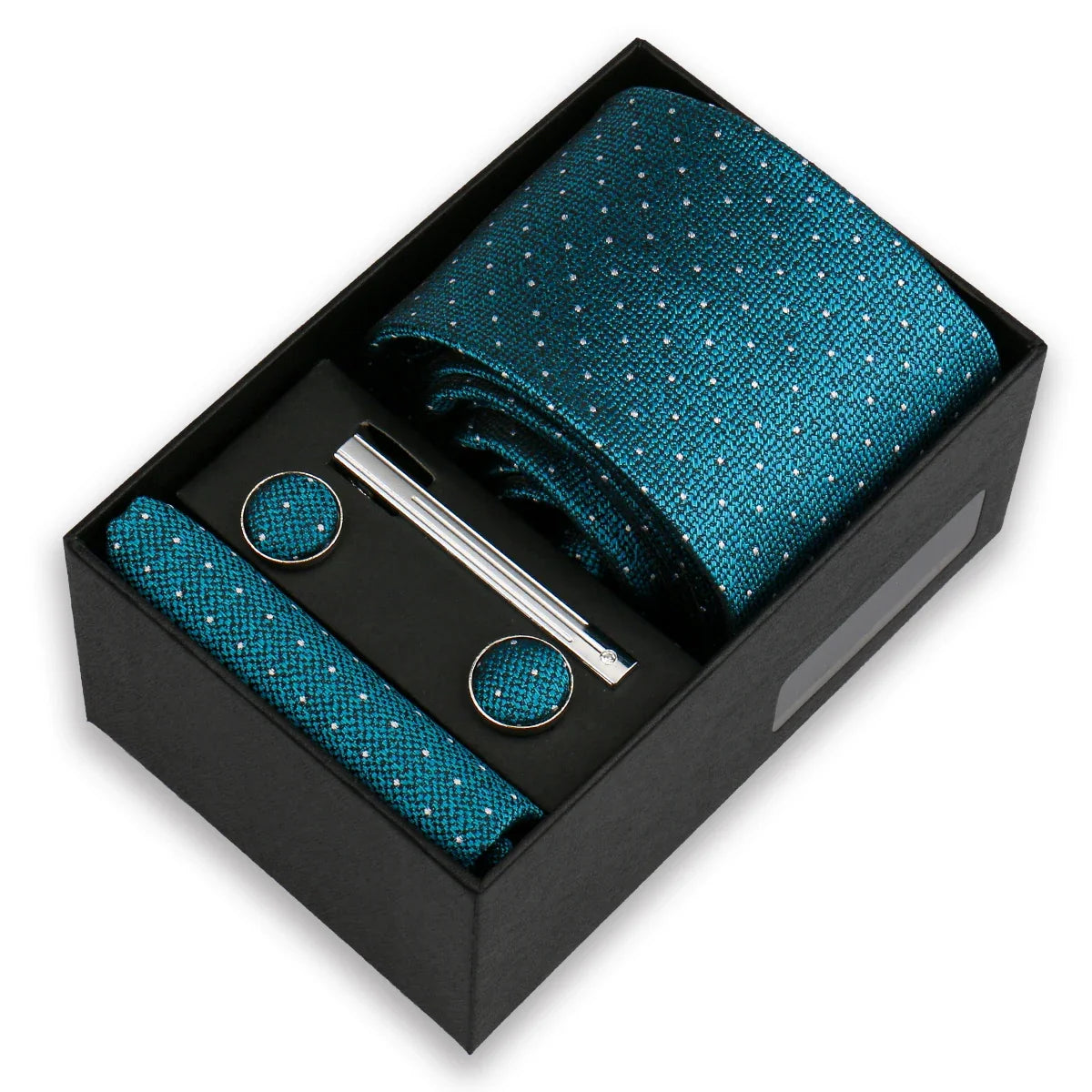 Men’s Fashion Tie Set Gift Box - 8cm Necktie with Handkerchief Cufflinks & Clip for Formal Business Suit Accessories