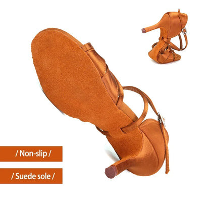 DKZSYIM Women’s Latin Dance Shoes - Ballroom Tango Salsa Party Shoes with Suede Soles and Elegant Sandal Design