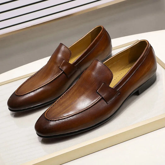 Men’s Genuine Leather Slip-On Loafers - Black & Brown Wedding, Party, Dance, Business & Casual Dress Shoes