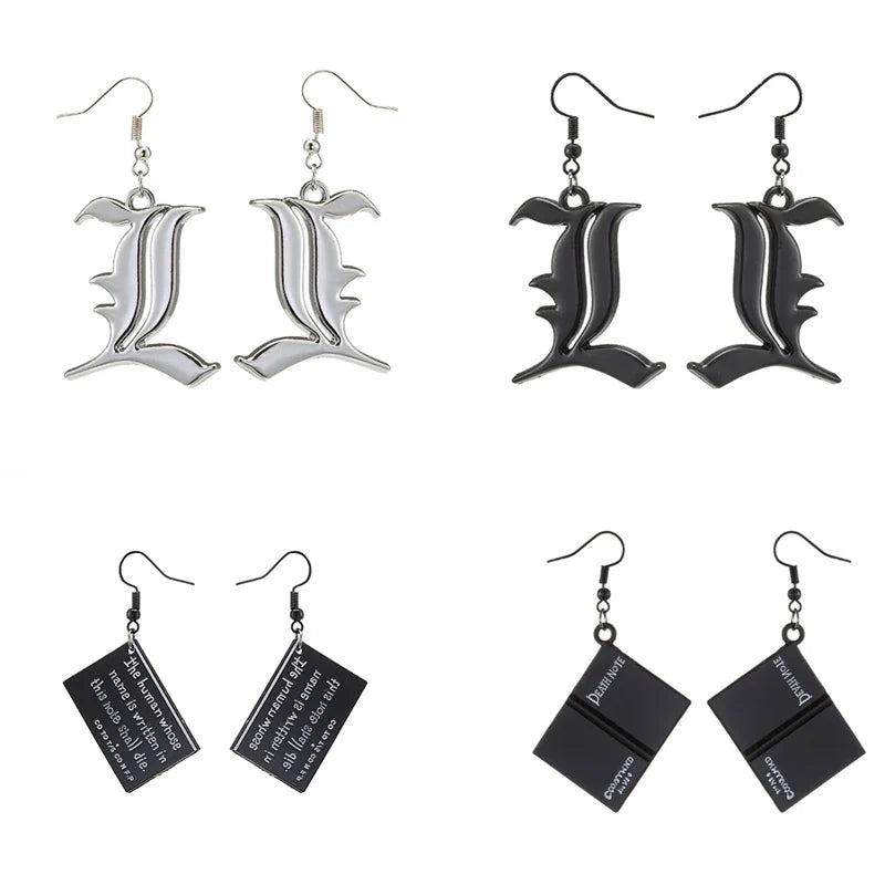 Death Note Anime Book Drop Earrings - Black L Cosplay Jewelry Birthday Gift