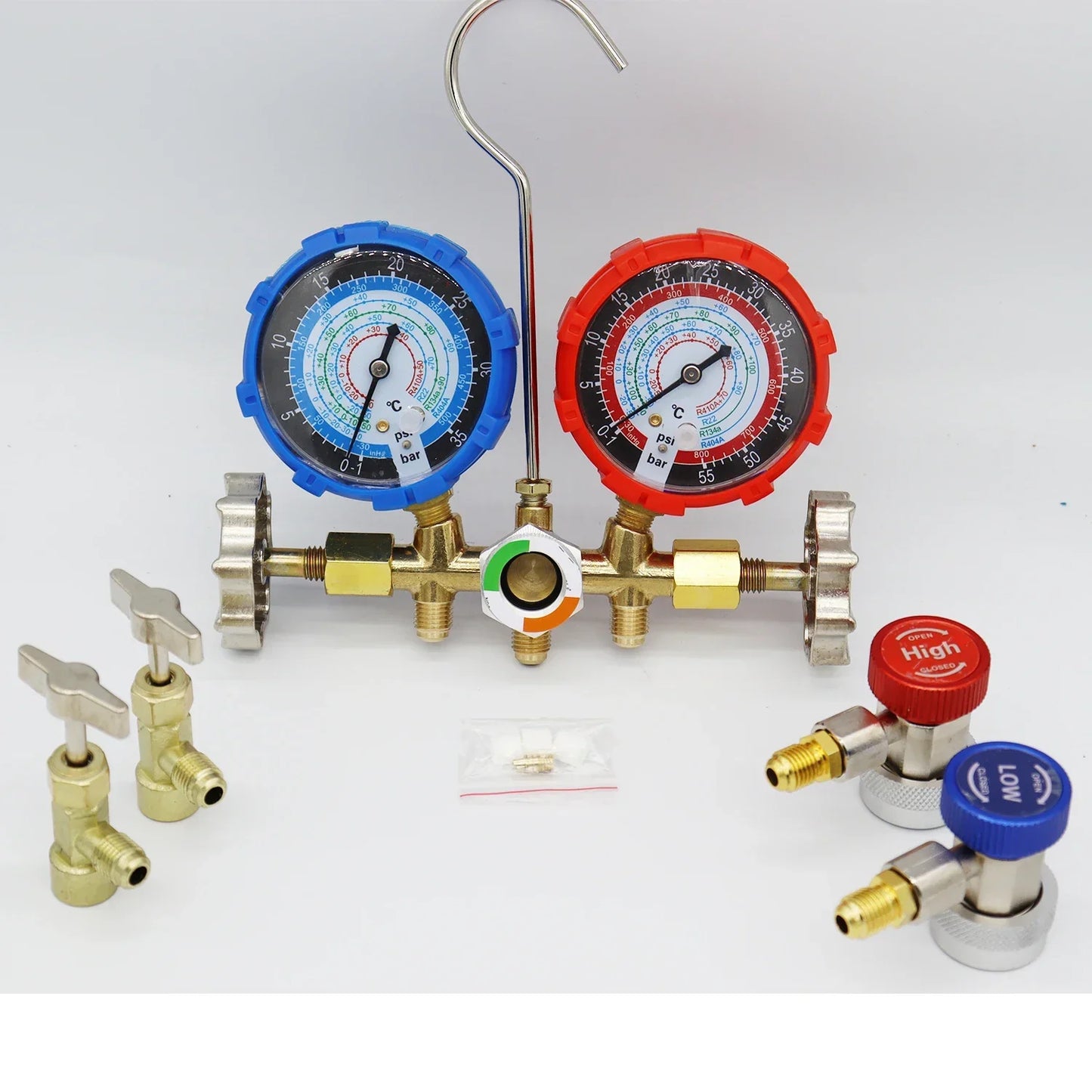 Refrigerant Manifold Gauge Kit - Automotive AC Charging Tool for R410A R22 R134A R404A