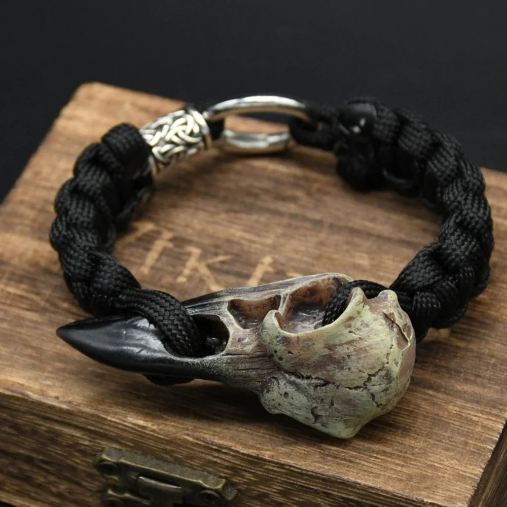 Odin Crow Skeleton Viking Bracelet - Norse Rune Bead Paracord Rope Valknut Eagle Pendant Amulet Jewelry Gift