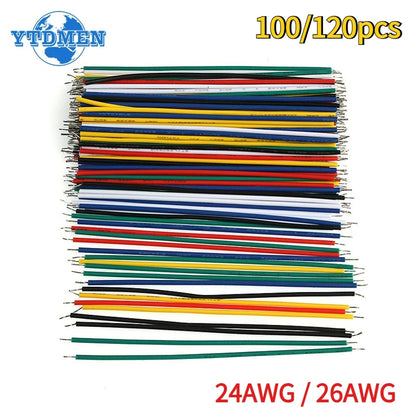 100/120PCS Tin-Plated Jumper Wires - 24AWG/26AWG 6-Color Breadboard PCB Wire DIY Electronics Kit