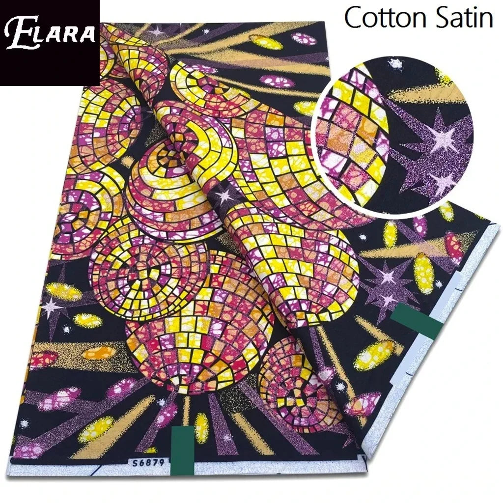 African Real Wax Print Fabric - Grand Original Ankara Blue Cotton Wax Material 6 Yards for Stylish Dresses & Uniforms