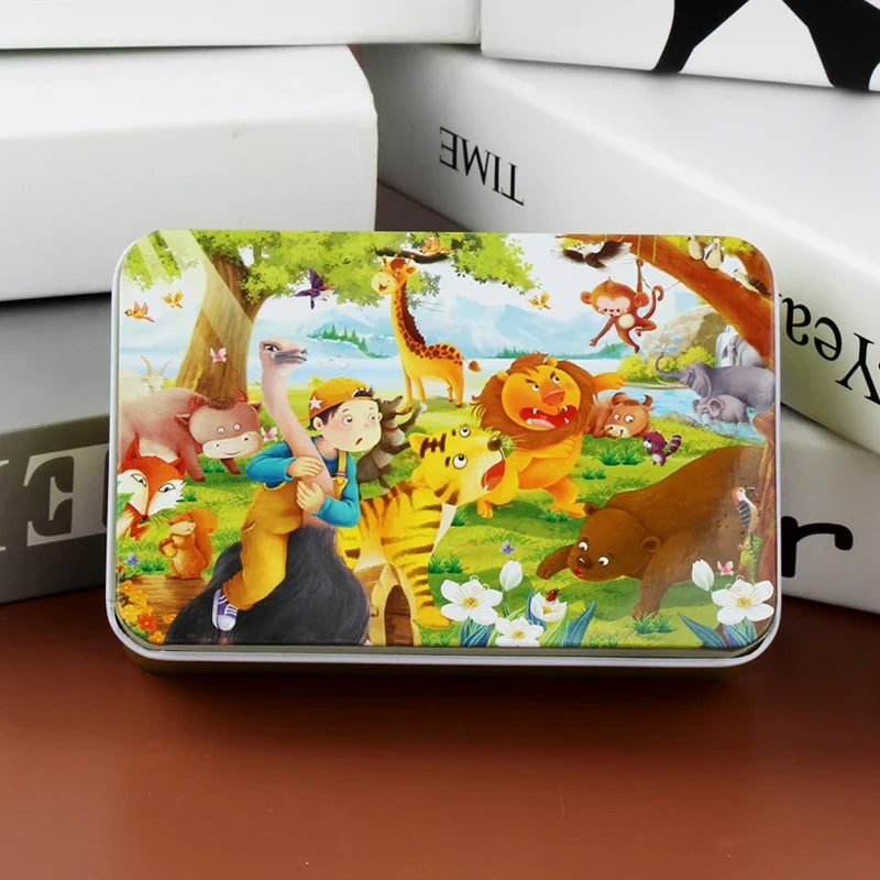 60 Piece Wooden Puzzle Toy Set - Cartoon Vehicle & Animal Jigsaw Educational Learning Gift for Kids