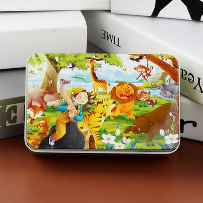 60 Piece Wooden Puzzle Toy Set - Cartoon Vehicle & Animal Jigsaw Educational Learning Gift for Kids