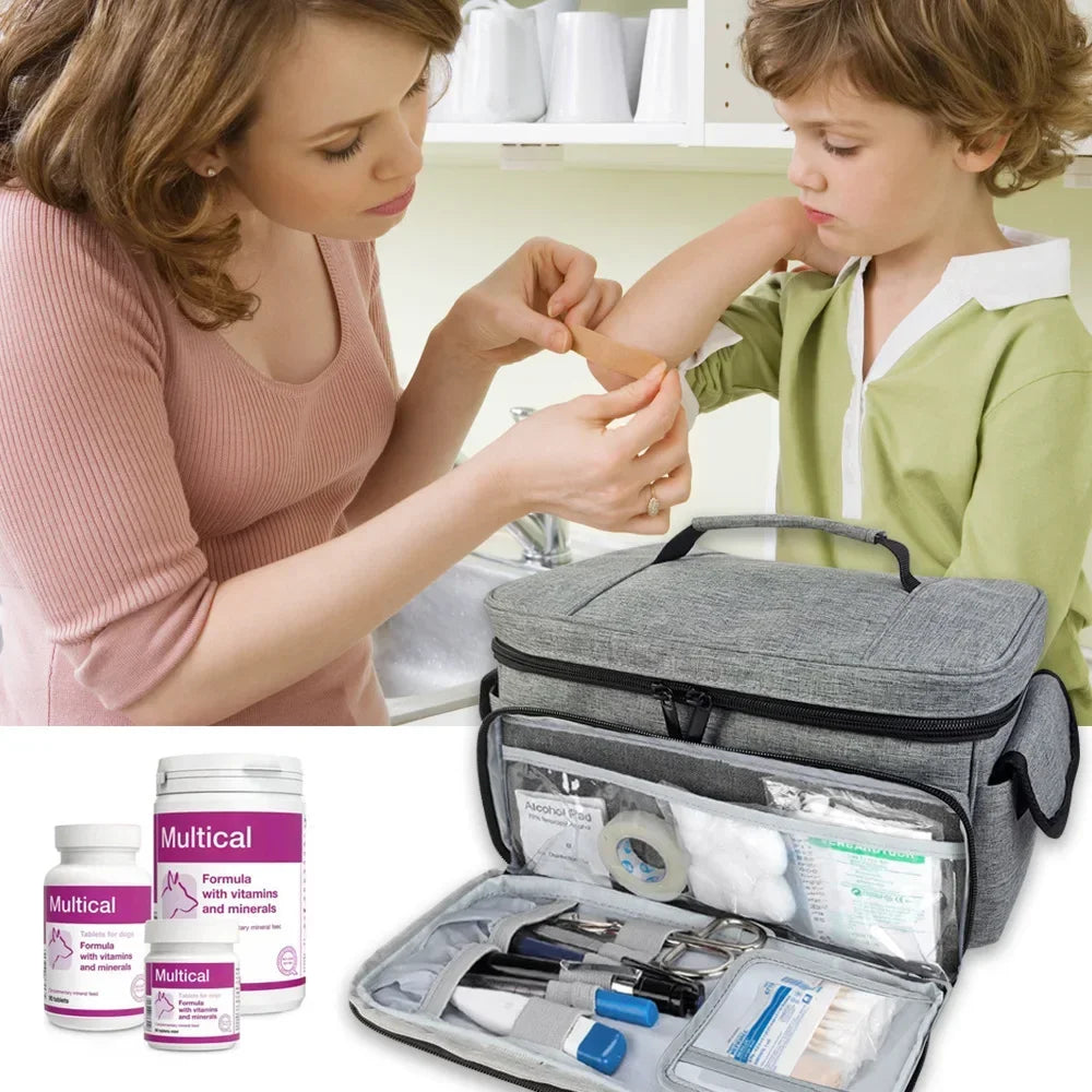 Travel First Aid Kit Bag — Multifunctional Medical Storage Organizer with Layered Medicine Boxes