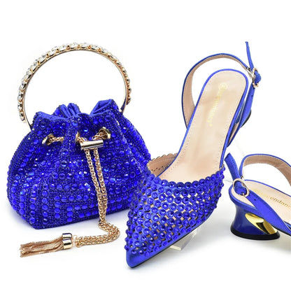 Women’s Gold Rhinestone Shoe & Bag Set - Elegant Wedding & Party Fashion Accessories