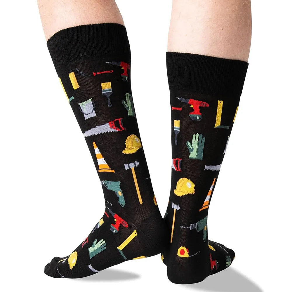 5-Pair Combed Cotton Novelty Crew Socks - Funny Skateboard Casual Socks for Men & Women