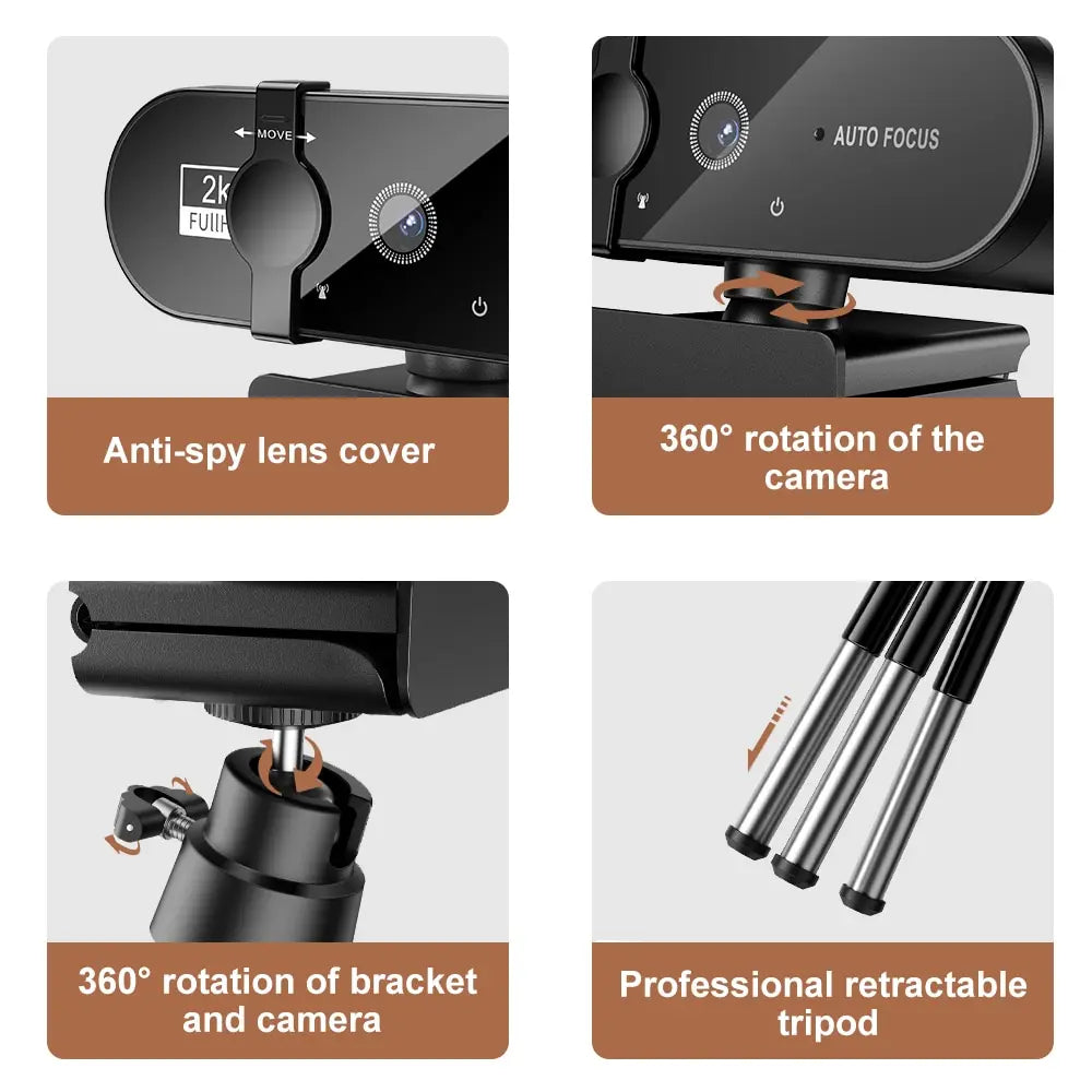 4K & 1080P Mini Webcam | 2K Full HD USB Camera with Microphone, Auto Focus for PC & Laptop
