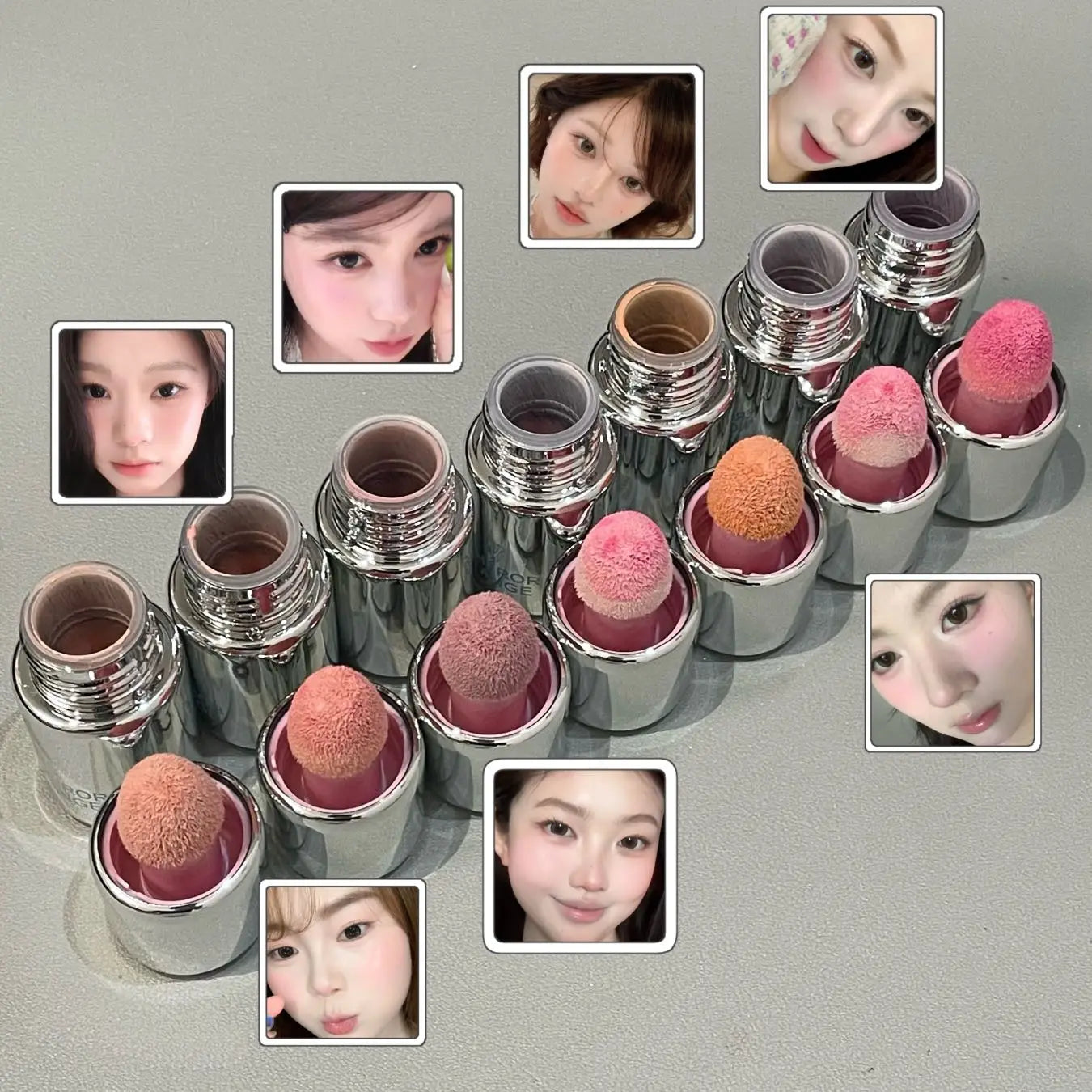 Matte Liquid Blush Cream - Low Saturation Water Light Cheek Makeup with Large Sponge Brush for Natural Rouge Look
