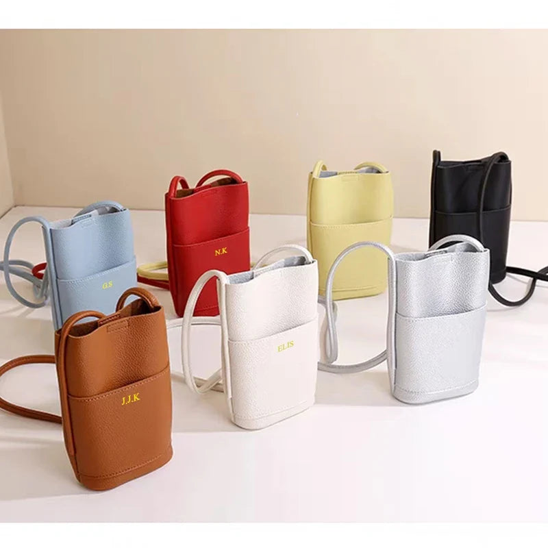 Luxury PU Leather Phone Bag - Custom Letter Crossbody Shoulder Purse for Women’s Fashion Travel & Daily Use