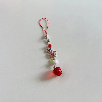 Y2K Strawberry Keychain Charm - Cute Fruit Phone Lanyard Bag Chain Accessory for Girls Aesthetic Jewelry Style