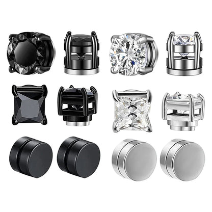 Crystal Strong Magnetic Ear Stud Clip Earrings - Punk Round Zircon Non-Piercing Earrings for Men & Women