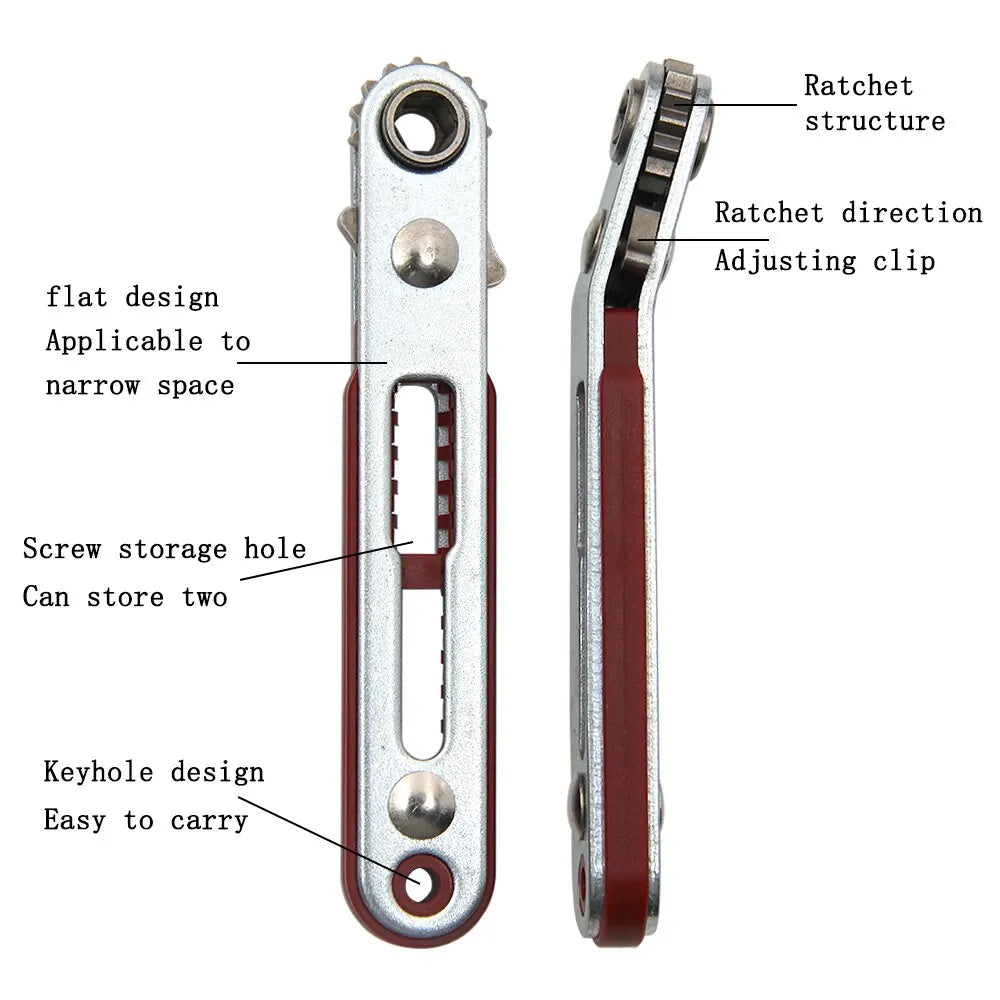 Multifunctional Bidirectional Ratchet Screwdriver — Forward & Reverse Elbow Wrench with Flat and Cross Heads
