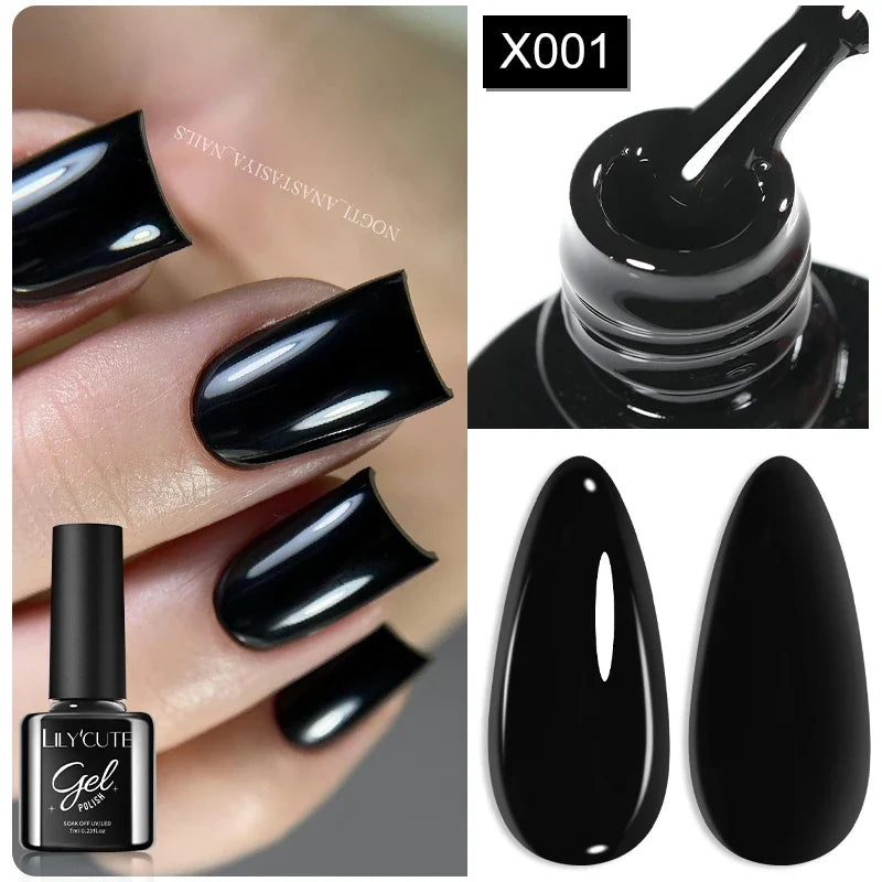 LILYCUTE Solid Color Gel Nail Polish 7ml - Semi-Permanent Soak Off UV LED Gel Varnish for Nail Manicure Art