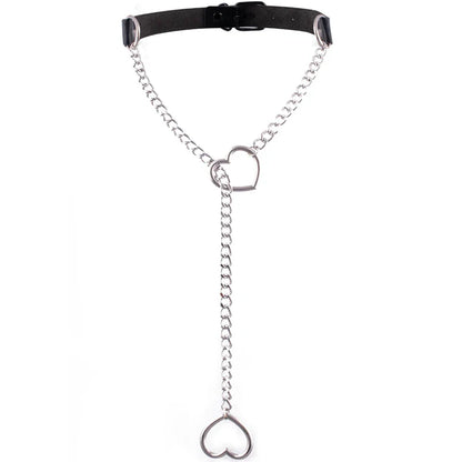 Heart Slip Chain Necklace – Black Leather Gothic Choker for Women, Punk & Goth Jewelry