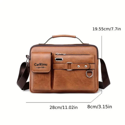 Men's PU Business Shoulder Bag - Multi Pocket Crossbody Messenger Bag for Travel, Work & Business Trips