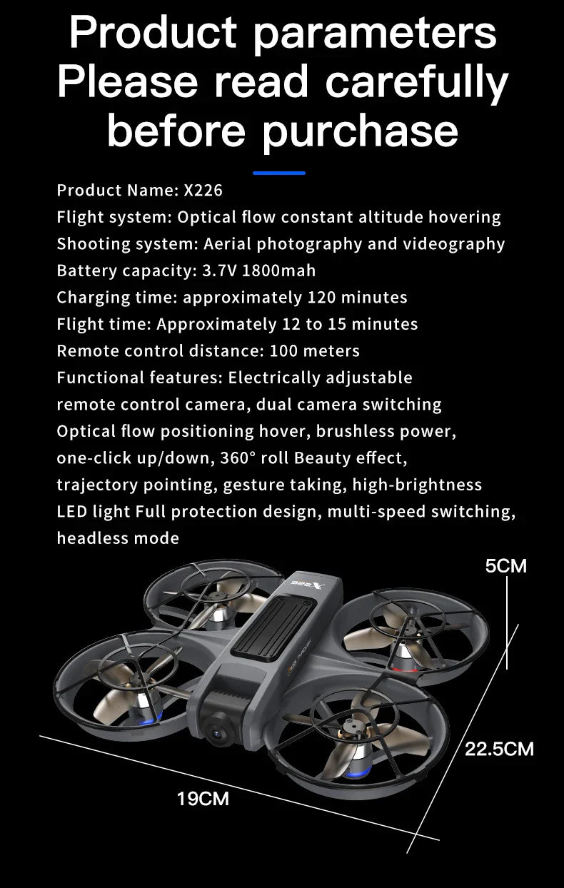 X266 Mini RC Drone – 8K HD Dual Camera, 6-Axis Headless Quadcopter with 360° Flip, Remote Control Helicopter Toy for Boys