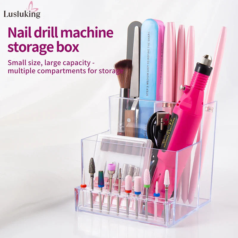 Translucent Nail Drill Machine Organizer | 3-Row Acrylic Storage for Nail Bits & Tools