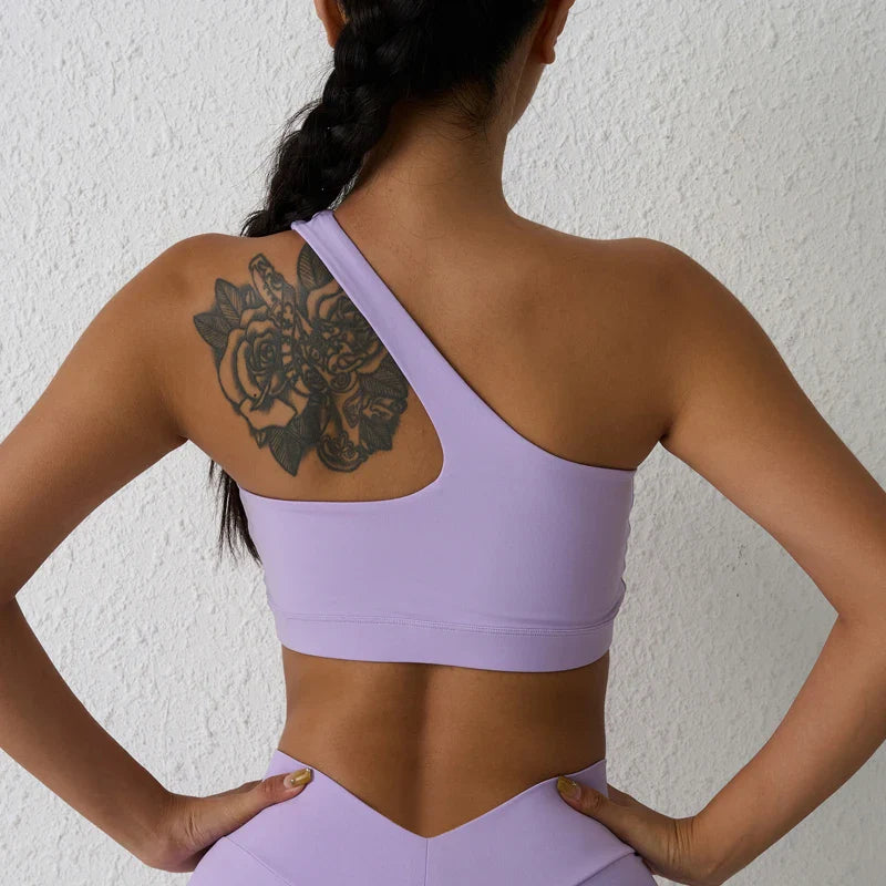 One Shoulder Sports Bra for Women – DIAS FIT JOY Sexy Yoga Fitness Training Bra with Detachable Beauty Back Design