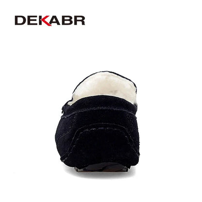 DEKABR Men's Leather Loafers - Warm Soft Slip-On Business & Driving Shoes