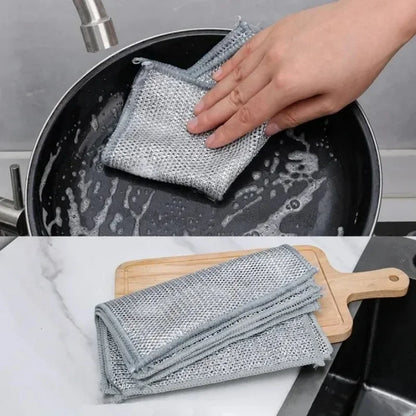 20/5PCS Thickened Steel Wire Cleaning Cloth – Non-Scratch Double-Layer Microfiber Mesh Dishrag & Kitchen Towels for Pots