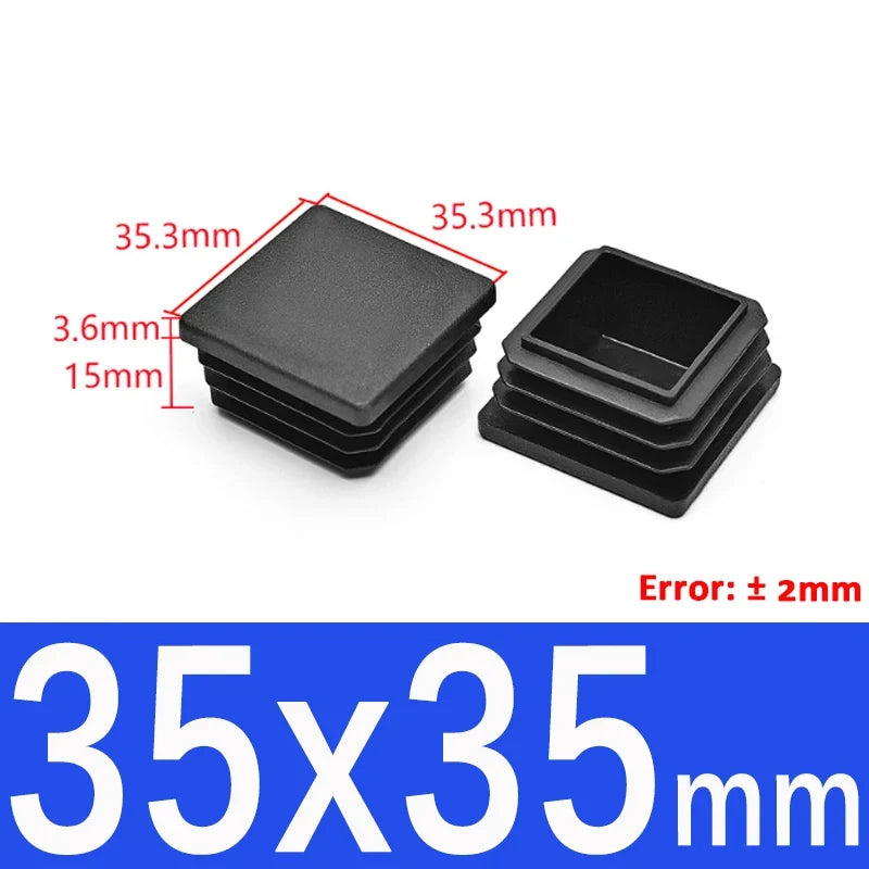 Black Square Tube End Caps - Plastic Blanking Plugs for Furniture, Tables & Chairs 10-100mm