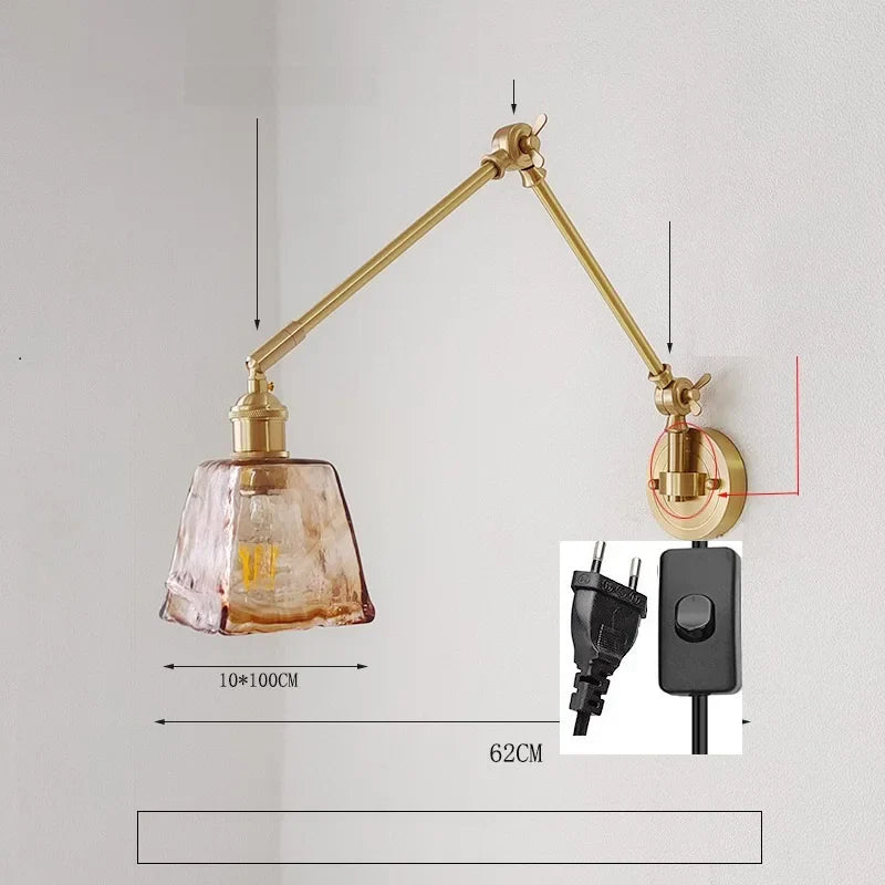 IWHD 2022 Ceramic Copper LED Wall Lamp — Adjustable Swinging Long Arm Light for Bedroom & Living Room