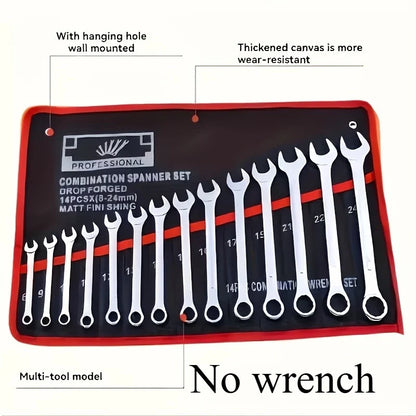 14-Pocket Tool Roll Organizer - Portable Wrench Storage Bag for Garage & Workshop