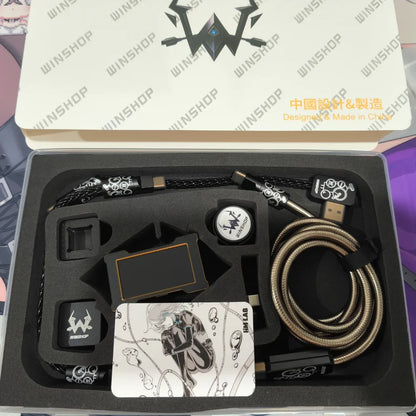 HM&WINS Co-Branded Luminous Gold HUB & Aviation Cable – Trendy Gaming Desk Setup Accessory