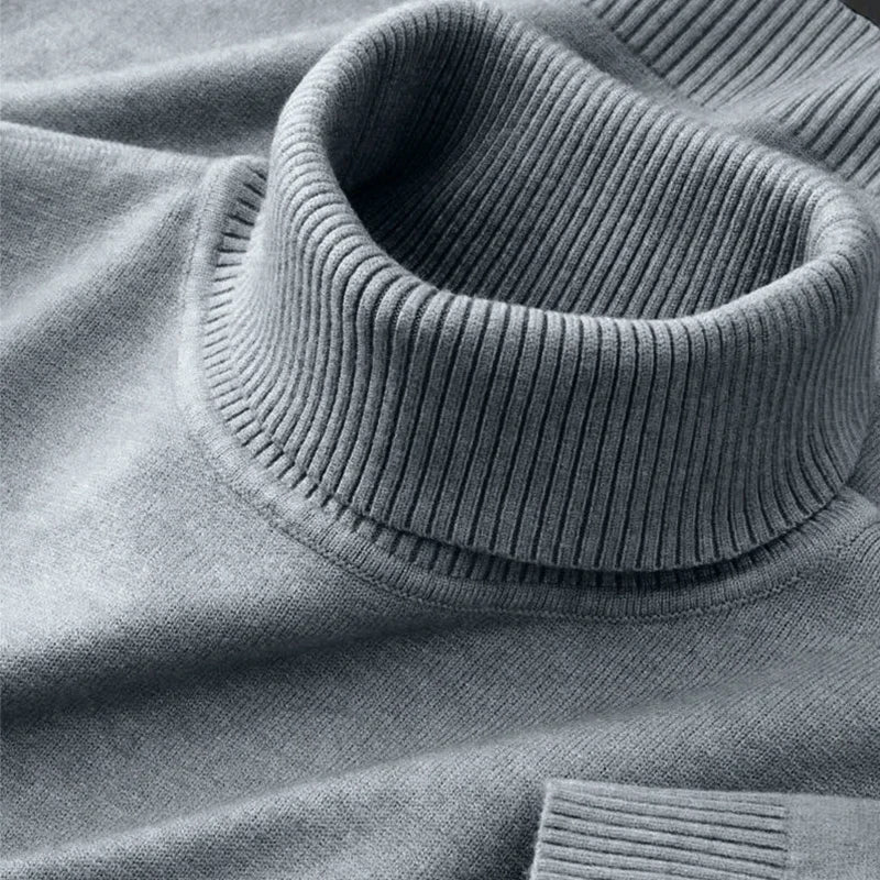 Men's 2026 Knitted Turtleneck Sweater - Solid Color Warm Breathable Pullover Casual Business Streetwear Top