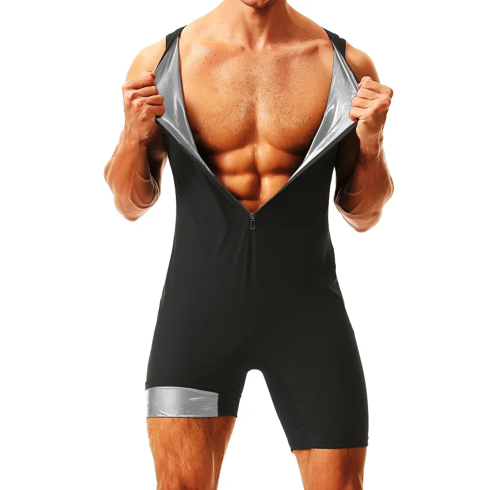 Men’s Sauna Sweat Bodysuit - Thermal Waist Trainer Body Shaper for Gym Fitness, Belly Control and Slimming Support