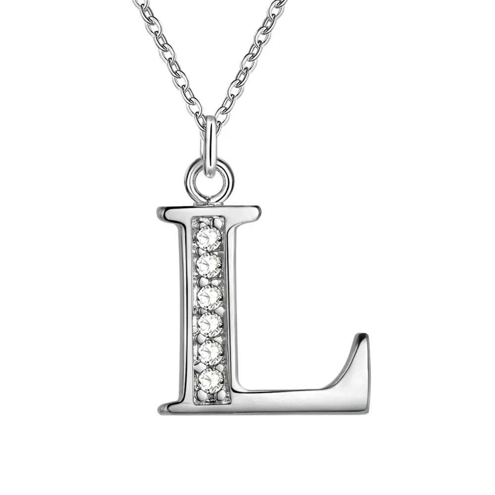 26 Letter 925 Sterling Silver Necklace - Zircon Initial Pendant Jewelry Gift for Women & Girls