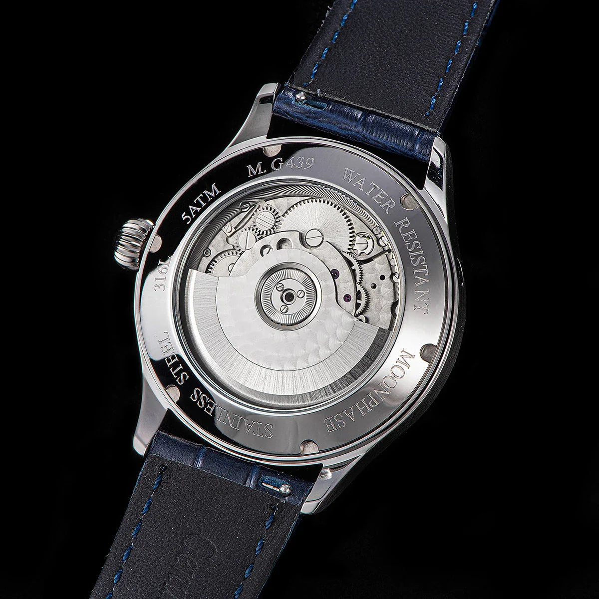 Sugess Moonphase Men’s Automatic Mechanical Watch — 40MM Stainless Steel with Seagull ST2528 Movement and Blue Sandstone Dial
