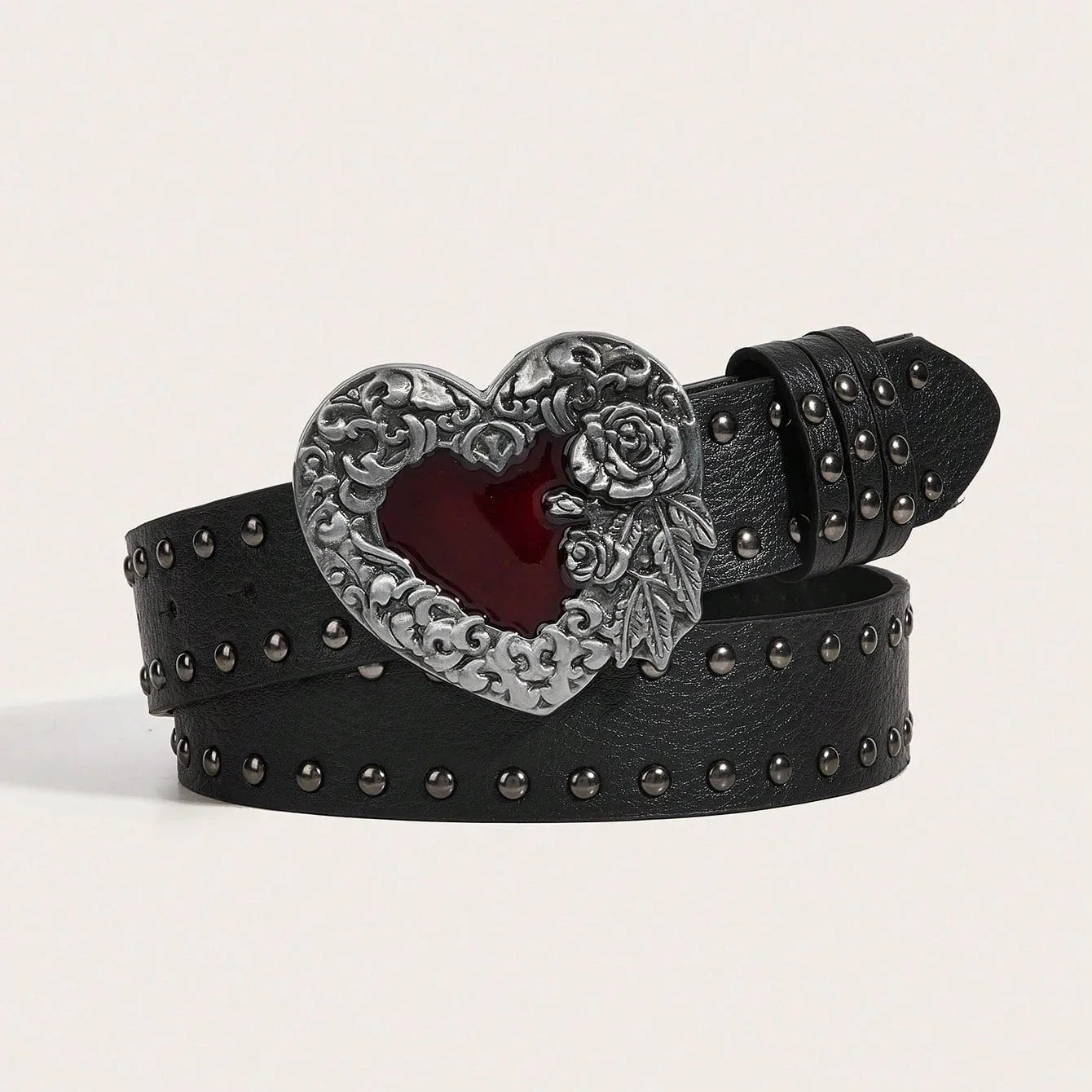 Rose Heart Leather Belt - Y2K Punk Gothic Rivet Rock Hip-Hop Fashion Accessory