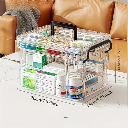 Large Capacity Double-Layer Medicine Organizer Box – Waterproof Transparent Storage Case for Home & Travel