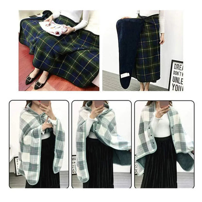 Women’s Double-Layer Tartan Plaid Blanket Scarf – Winter Warm Multifunction Shawl Wrap