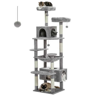 Large Indoor Cat Tree Tower with Sisal Scratching Posts, Hammock, Padded Perches & Condos – Cat Toys and Activity Center