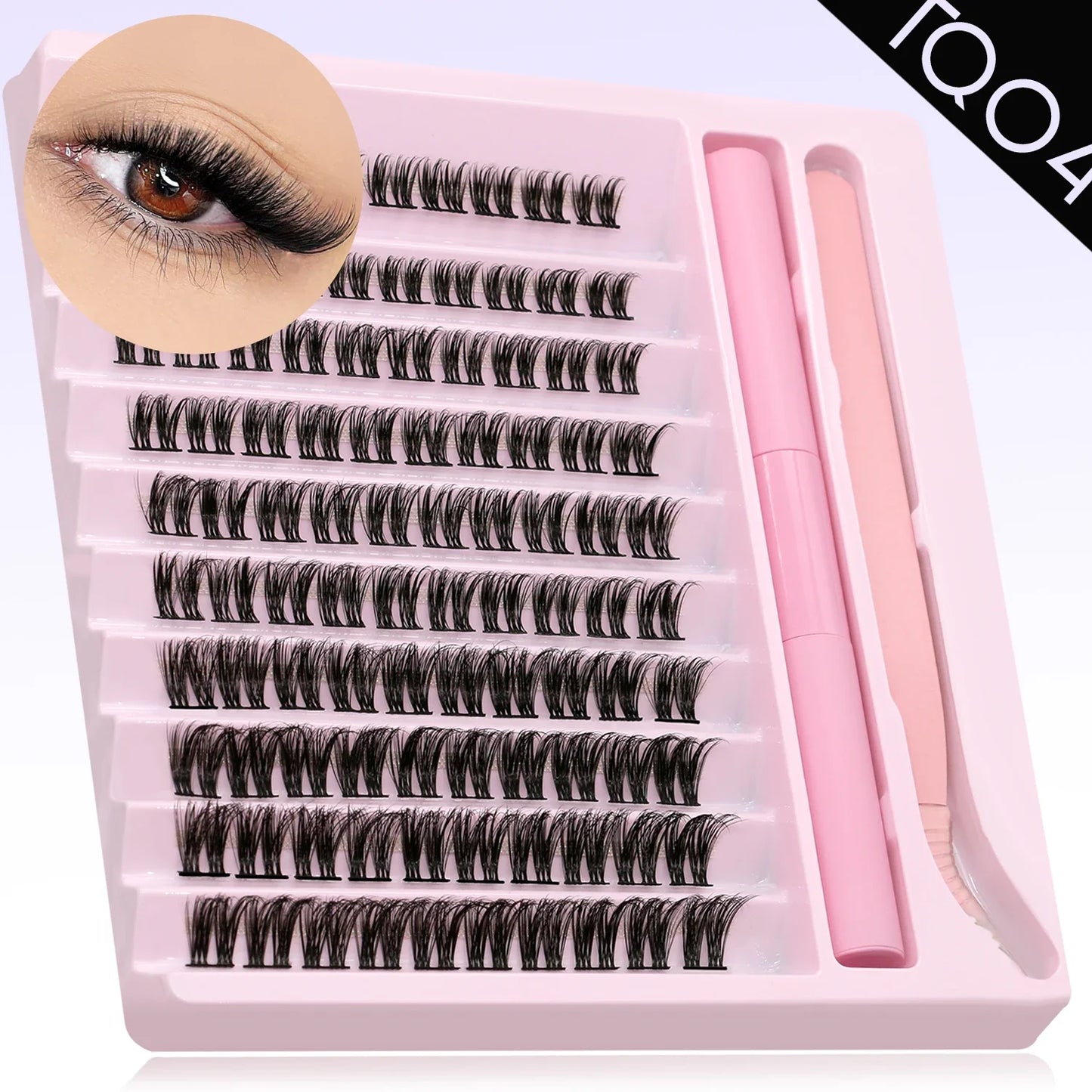 GROINNEYA Eyelash Clusters Kit – DIY Lash Extension with Bond & Seal, Waterproof Strong Hold & Tweezers