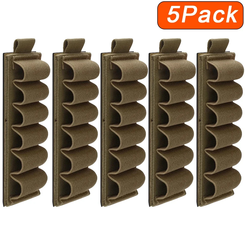 12 Gauge Shotgun Shell Holder - 6 Round Elastic Ammo Carrier with Hook & Loop Mount