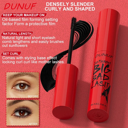DUNUF Long Lasting Waterproof Mascara - Curling, Thickening & Smudge-Proof Eyelash Makeup for Beginners