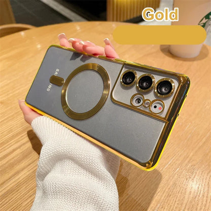 MagSafe Magnetic Plated Phone Case - 4K Glass Full Camera Protection Cover for Samsung Galaxy S24 Ultra S23 FE S22 Plus S21 Series