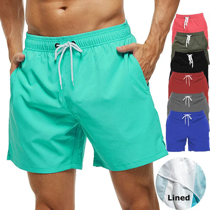 Men’s Quick Dry Swim Trunks – Summer Beach Board Shorts with Side Pockets Mesh Lined Swimwear Bathing Suit