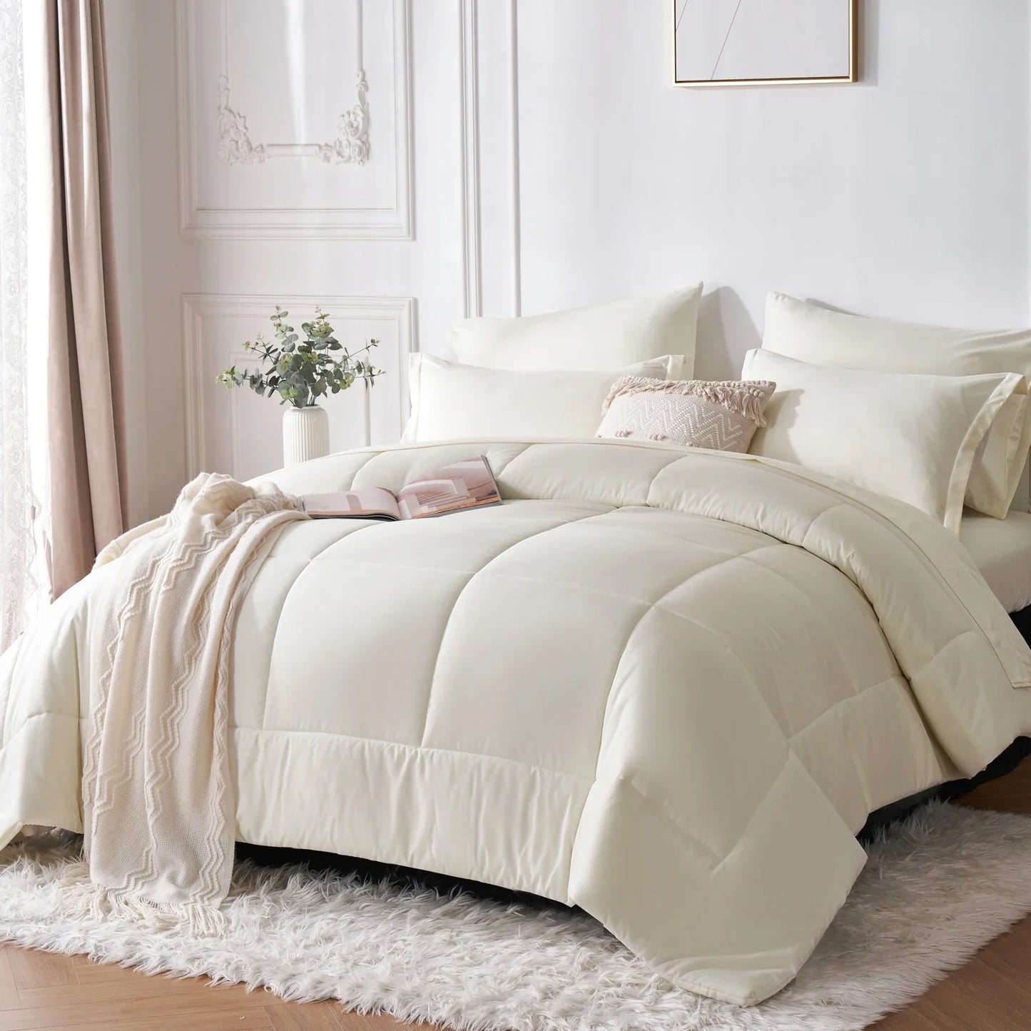 7-Piece Queen Bed-in-a-Bag Comforter Set — Solid Geometry Comforter, Sheets & Pillowcases, Stylish Bedroom Gift