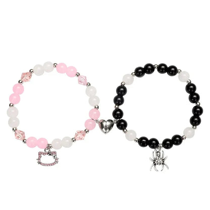 2-Piece Spider Cat Beaded Bracelet Set - Cat Eye Heart Friendship Bracelets with Colorful Beads for Best Friends