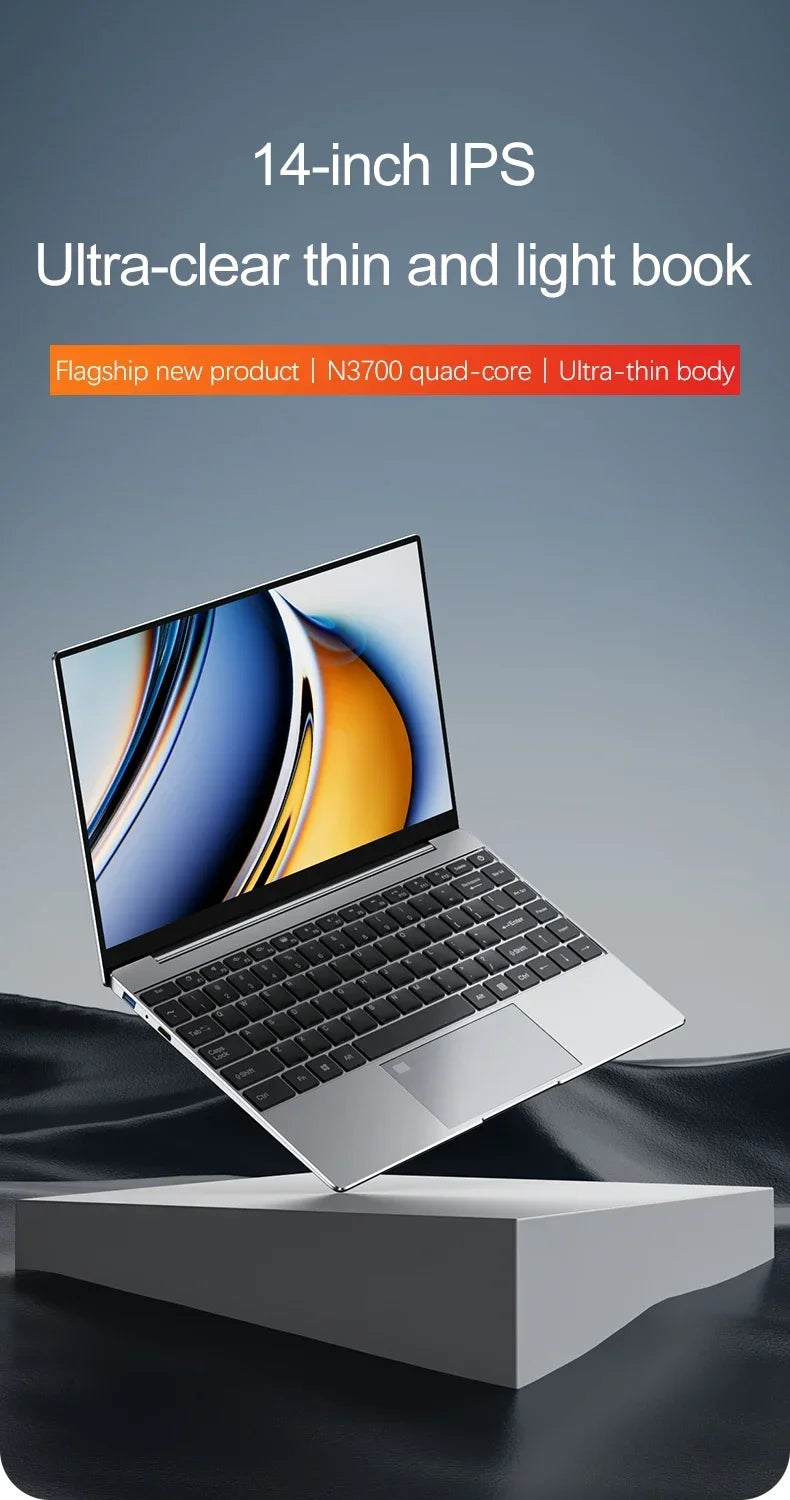 14.1" Ultra-Slim Laptop — Intel N3700 | 16GB RAM | 2TB SSD | 1920x1080 FHD | Windows 11 Pro