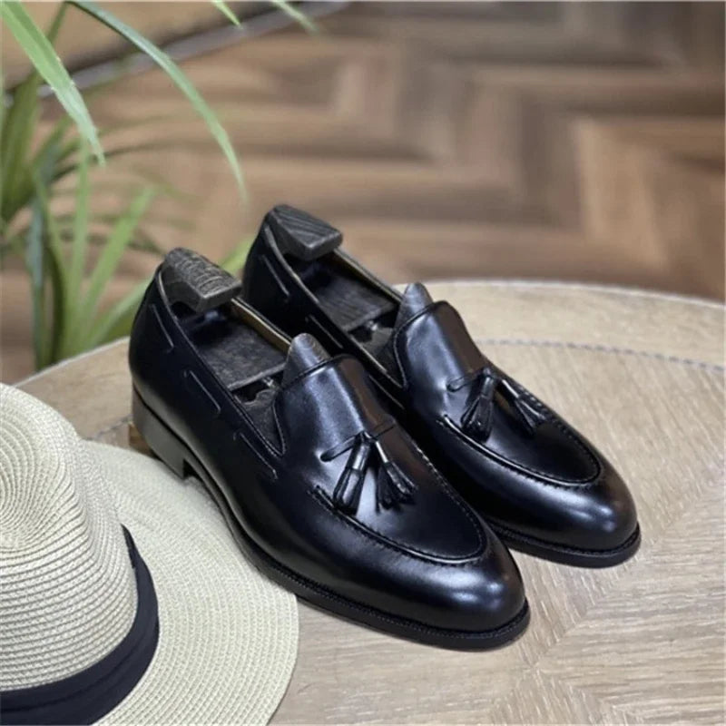 Men’s Genuine Leather Tassel Loafers - Vintage Slip-On Casual Social Dress Shoes Size 37-45