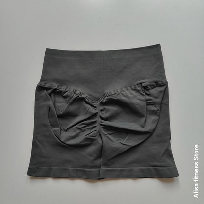 Summer High Waisted Yoga Shorts - Seamless Tummy Control Fitness Running Shorts with Solid Color Stretch Leggings Style